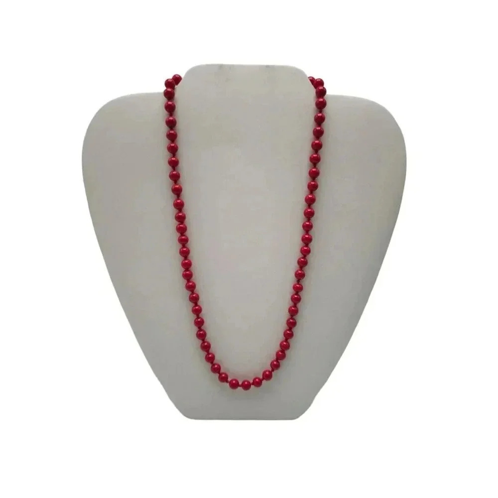 Monet Red Acrylic Bead Beaded Necklace Lobster Closure Vintage 19.5 in